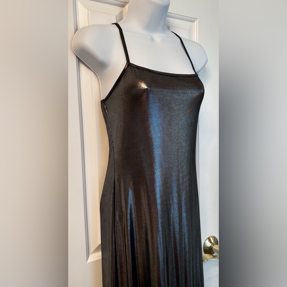 Sleek Steel Silvery Grey Chrome Metallic Slip Maxi Dress
